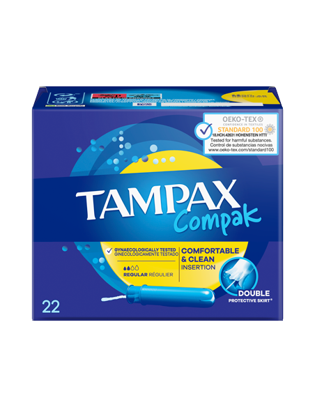 LOS TAMPONES TAMPAX COMPAK REGULAR OFRECEN PROTECCIÓN Y DISCRECIÓN DURANTE LOS DÍAS DE FLUJO MENSTRUAL ESCASO. ESTÁN LIBR