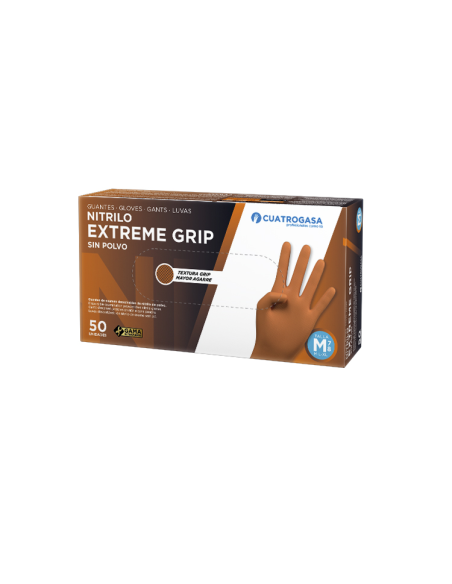 Cuatrogasa Guantes Nitrilo Extreme Grip Naranja Caja 50 uds Talla M