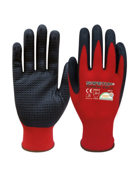 Safetop Guante Nitrilo Fit-O-Lite Dots G101 Rojo Talla 7