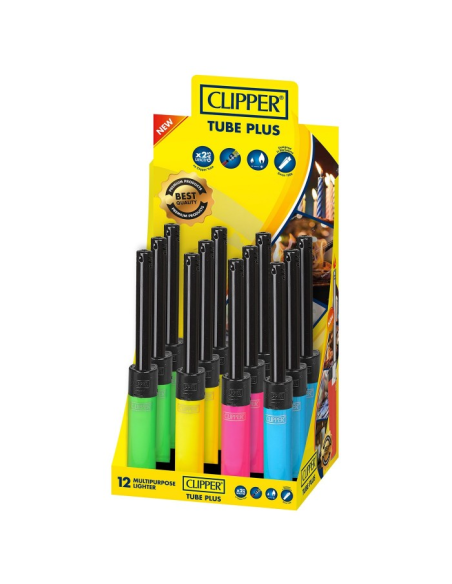 Clipper Encendedor Tube Plus Expositor 12 uds