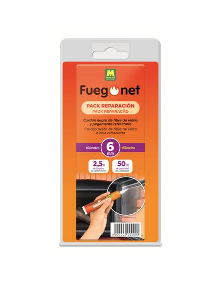 Fuegonet Cordón Chimenea Negro Ø 6 mm + Cola Refractaria 50 ml