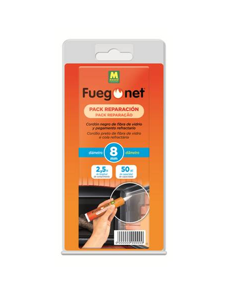 Fuegonet Cordón Chimenea Negro Ø 8 mm + Cola Refractaria 50 ml