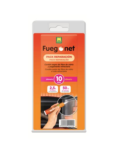 Fuegonet Cordón Chimenea Negro Ø 10 mm + Cola Refractaria 50 ml