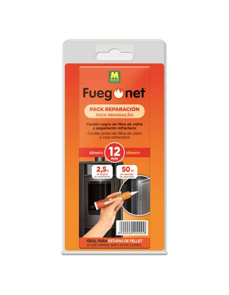 Fuegonet Cordón Chimenea Negro Ø 12 mm + Cola Refractaria 50 ml