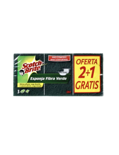 Scotch-Brite Estropajo Fibra Verde con Esponja Grande 3 uds