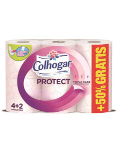 Colhogar Papel Higiénico Cuida y Protege Rosa 3 Capas 6...