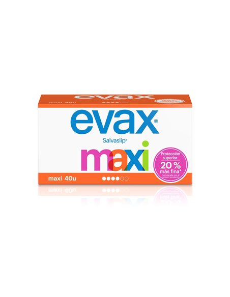 LOS EVAX SALVASLIP MAXI OFRECE UN 50 % MÁS DE ABSORCIÓN QUE EVAX SALVASLIP NORMALPARA CUANDO NECESITAS MAYOR SEGURIDAD