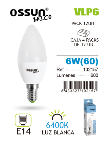 Ossun Lámpara LED Vela 6W E14 Luz Blanca