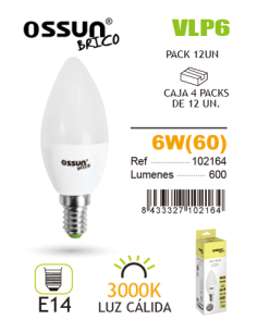 OSSUN LÂMPADA LED VELA 6W E14 QUENTE