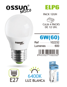 Ossun Lámpara LED Esférica 6W E27 Luz Blanca