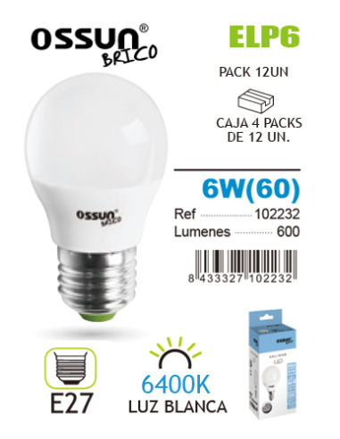 Ossun Lámpara LED Esférica 6W E27 Luz Blanca