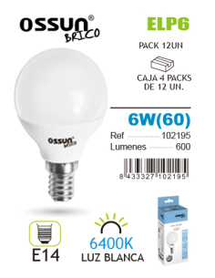 Ossun Lámpara LED Esférica 6W E14 Luz Blanca