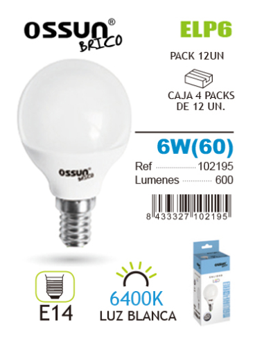 Ossun Lámpara LED Esférica 6W E14 Luz Blanca