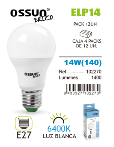 Ossun Bombilla LED Standard 14W E27 Luz Blanca