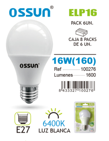 Ossun Bombilla LED Standard 16W E27 Luz Blanca