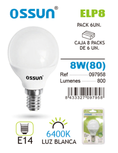 Ossun Lámpara LED Esférica 8W E14 Blanca