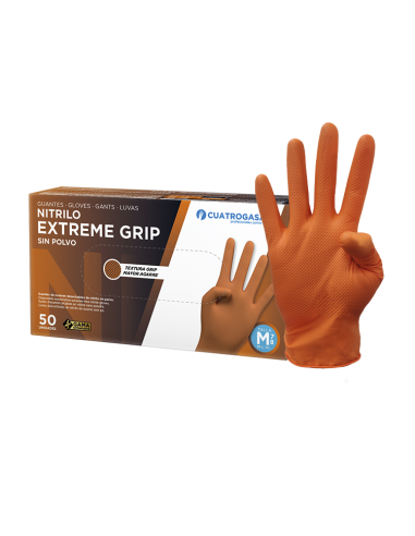 GUANTES NITRILO NARANJA GRIP CAJA 50 uds GRANDE