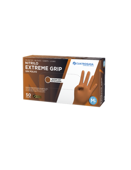 Cuatrogasa Guantes Nitrilo Extreme Grip Naranja Caja 50 uds Talla L