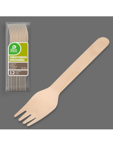 TENEDOR CAMPING BEST PAQUETE  12 uds 16 cm MADERA