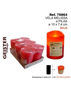 VELA CARLINA PILAS 10 x 7,4 cm ROJA 76864