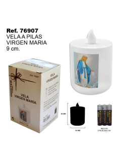 VELA PILAS VIRGEN MARIA 9 cm 76907