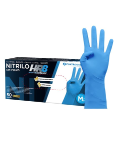 Cuatrogasa Guantes Nitrilo HR 8 Azul Caja 50 uds Talla M
