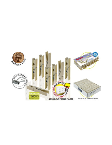 PINZAS ROPA PAQUETE  20 uds MADERA PRIMERA