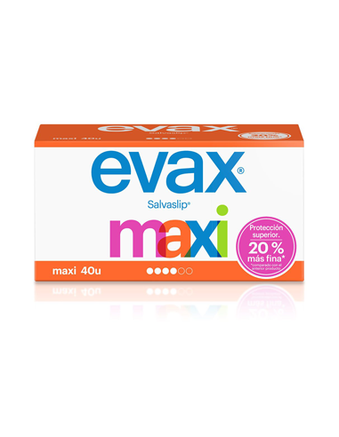 LOS EVAX SALVASLIP MAXI OFRECE UN 50 % MÁS DE ABSORCIÓN QUE EVAX SALVASLIP NORMALPARA CUANDO NECESITAS MAYOR SEGURIDAD