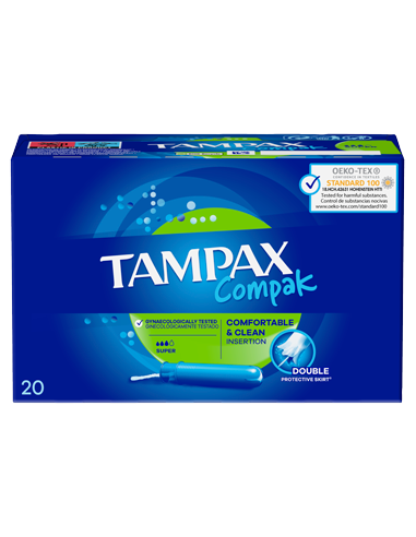 TAMPONES TAMPAX COMPAK SUPER CON APLICADOR 20 UDS