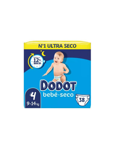 PAÑAL DODOT BEBÉ SECO TALLA 4 9-14KG 38 UNIDADES