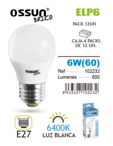 LÂMPADA LED ESFÉRICA OSSUN 6W E27 BRANCA