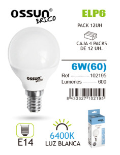 LAMPARA LED OSSUN ESFERICA 6W E14 BLANCA