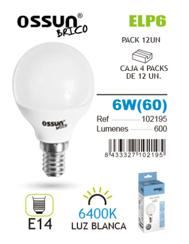 LAMPARA LED OSSUN ESFERICA 6W E14 BLANCA