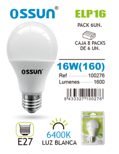 LAMPARA LED OSSUN STANDARD 16W E27 BLANCA