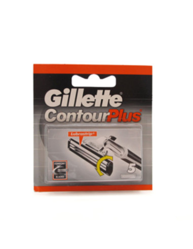 LOS RECAMBIOS GILLETTE CONTOUR PLUS CUENTAN CON UNA DOBLE HOJA PIVOTANTE Y UNA BANDA LUBRASTIP PARA MEJORAR EL AFEITADO.