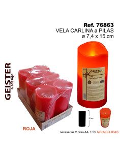 PILHAS DE VELA CARLINA 76863 15X74CM. VERMELHO