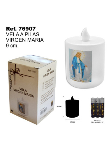 VELA A PILHAS VIRGEM MARIA 9CM.