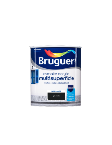 BRUGUER ESMALTE ACRÍLICO BRILHANTE MULTI-SUPERFÍCIE 750 ml. CINZA MÉDIO