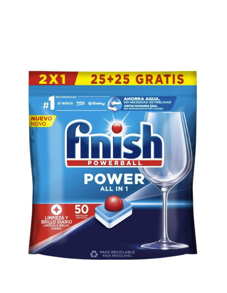 Finish Powerball Power Pastillas Lavavajillas 50 uds (25 + 25 Gratis)
