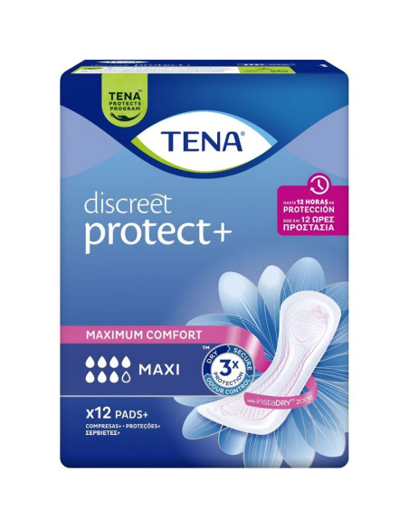 TENA DISCREET MAXI ES LA COMPRESA IDEAL PARA LAS MUJERES QUE SUFREN        PÉRDIDAS DE ORINA ABUNDANTES IMPREVISTAS.