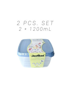 Plastiken Fiambreras Cuadradas Set 2 x 1200 ml Azul