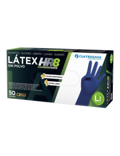 Cuatrogasa Guantes Látex HR 8 Azul Extra Largo Caja 50...