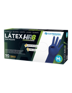 Cuatrogasa Guantes Látex HR 8 Azul Extra Largo Caja 50...