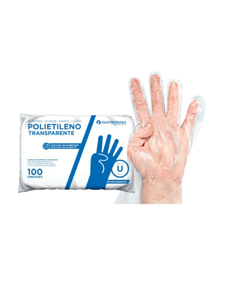 Cuatrogasa Guantes Polietileno Transparentes Uso Alimentario 100 uds