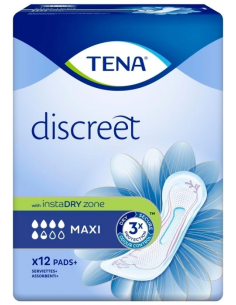 TENA DISCREET MAXI ES LA COMPRESA IDEAL PARA LAS MUJERES QUE SUFREN        PÉRDIDAS DE ORINA ABUNDANTES IMPREVISTAS.