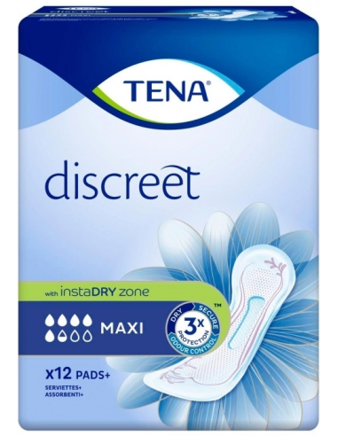 TENA DISCREET MAXI ES LA COMPRESA IDEAL PARA LAS MUJERES QUE SUFREN        PÉRDIDAS DE ORINA ABUNDANTES IMPREVISTAS.