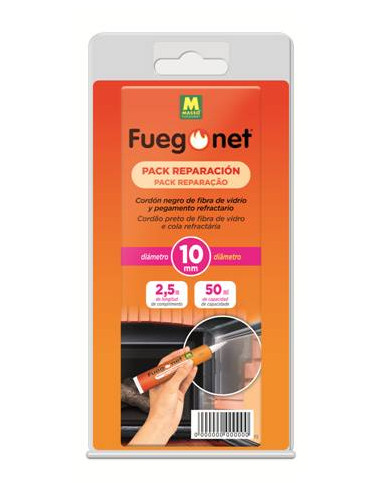 Fuegonet Pack Reparación: cordón aislante Ø 10 mm  pegamento refractario 50 ml