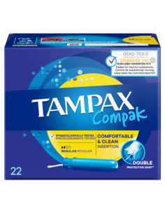 LOS TAMPONES TAMPAX COMPAK REGULAR OFRECEN PROTECCIÓN Y DISCRECIÓN DURANTE LOS DÍAS DE FLUJO MENSTRUAL ESCASO. ESTÁN LIBR