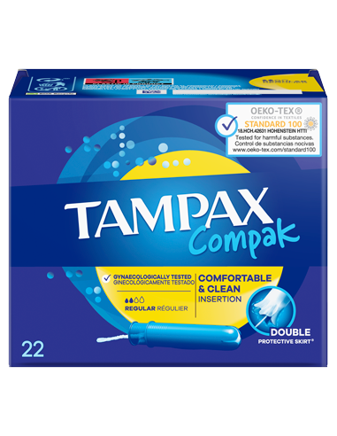 LOS TAMPONES TAMPAX COMPAK REGULAR OFRECEN PROTECCIÓN Y DISCRECIÓN DURANTE LOS DÍAS DE FLUJO MENSTRUAL ESCASO. ESTÁN LIBR