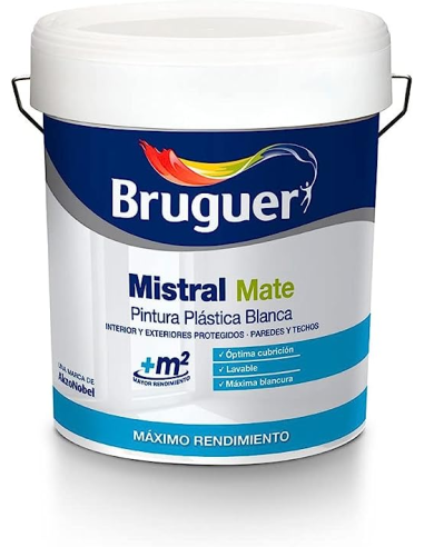 PINTURA PLASTICA BRUGUER MISTRAL MATE BLANCO 15 L